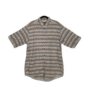 Woolrich Men's Button Up Shirt Stone Fish Pattern Beige Size Large Tall EUC
